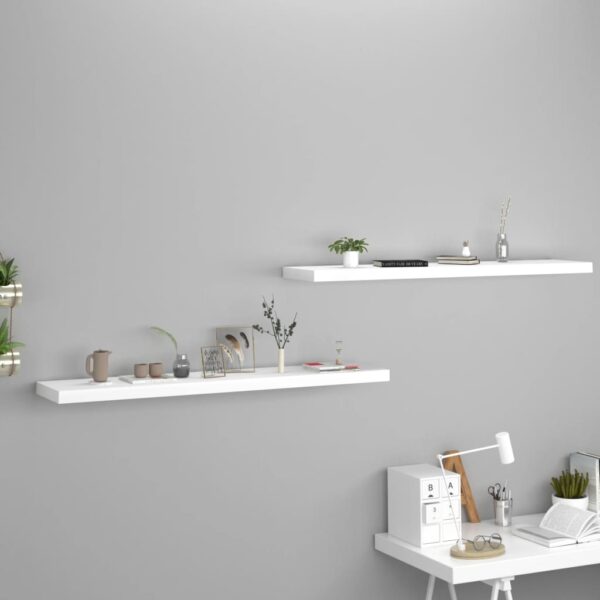 Set of 2 White Floating Wall Shelves  Invisible Mounting  Honeycomb MDF and Metal  Easy Install