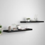 Set of 2 Floating Wall Shelves in Black  Honeycomb MDF and Metal  Invisible Mounting System