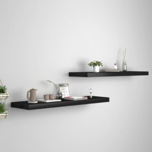 Set of 2 Floating Wall Shelves in Black  Honeycomb MDF and Metal  Invisible Mounting System