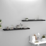 Set of 2 Floating Wall Shelves in Black  Honeycomb MDF and Metal  Invisible Mounting System