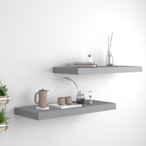 Set of Two Grey Floating Wall Shelves  Invisible Mounting  Honeycomb MDF and Metal  Stylish Home Decor