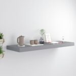 Grey Floating Wall Shelf  Invisible Mounting  Honeycomb MDF Metal  Home Decor Display