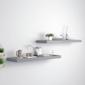 Stylish Floating Wall Shelves Set of Two in Grey - Honeycomb MDF and Metal  Invisible Mounting