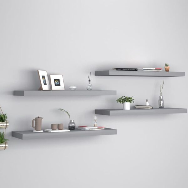 Set of Four Grey Floating Wall Shelves  Honeycomb MDF and Metal  Invisible Mounting