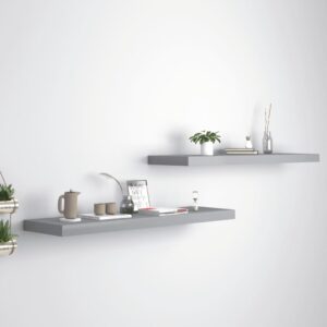 Set of 2 Grey Floating Wall Shelves  Invisible Mounting  Honeycomb MDF and Metal  Easy Install