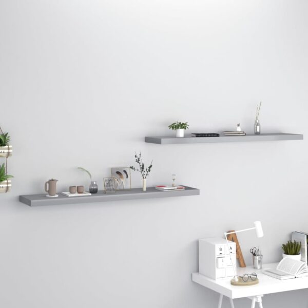 Set of Two Grey Floating Wall Shelves  Honeycomb MDF Metal  Invisible Mounting System