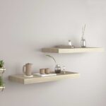 Set of 2 Oak Floating Wall Shelves  Invisible Mounting  Honeycomb MDF  Metal  Durable