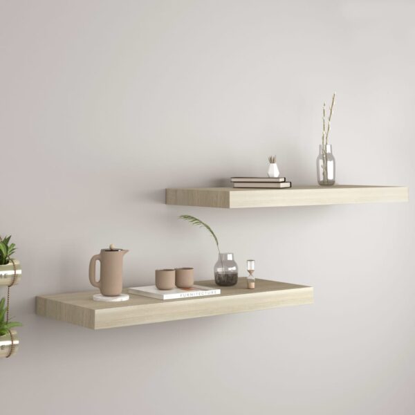 Set of 2 Oak Floating Wall Shelves  Invisible Mounting  Honeycomb MDF  Metal  Durable