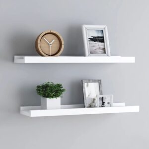 White Wall-Mounted Picture Frame Ledge Shelves Set of Two  MDF Material  U-Shaped Design