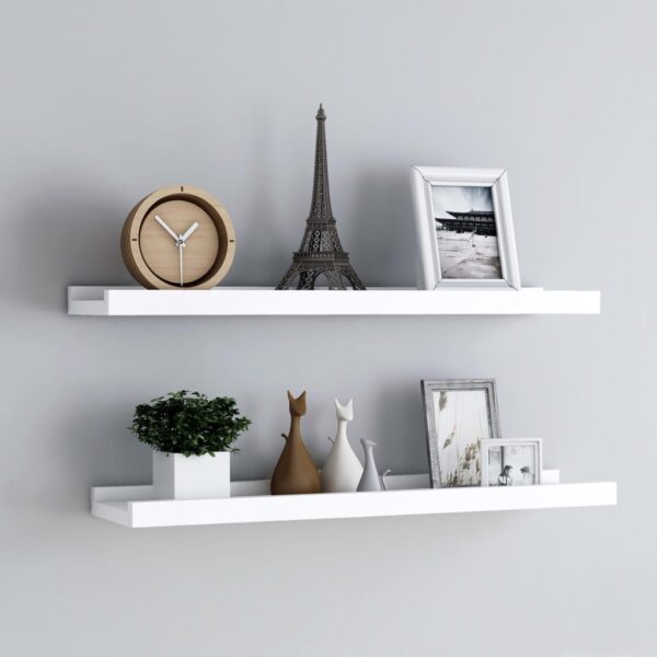 White Wall-Mounted Picture Frame Ledge Shelves Set of Two  MDF Material  U-Shaped Design