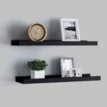 Stylish Black Wall-Mounted Display Ledges Set of Two - Durable MDF Material - Ideal for Picture Frames and Decorations