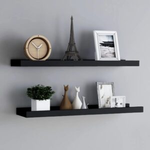 Stylish Black Wall-Mounted Display Ledges Set of Two - Durable MDF Picture Frame Shelves