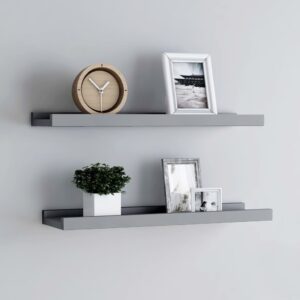 Grey Wall-Mounted Picture Frame Ledge Shelves Set of Two  MDF Material  U-Shaped Design