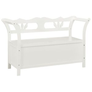 White Solid Fir Wood Storage Bench 126 cm - Elegant Design  Spacious Underneath Storage  Hand-Crafted