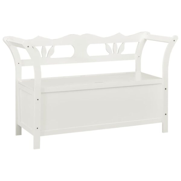 White Solid Fir Wood Storage Bench 126 cm - Elegant Design  Spacious Underneath Storage  Hand-Crafted