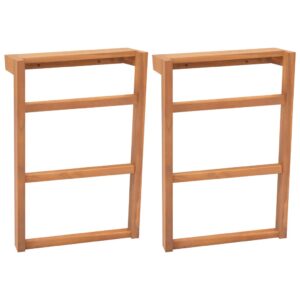 Solid Teak Wood Towel Racks Set of 2 - Rustic Bathroom Storage Solution