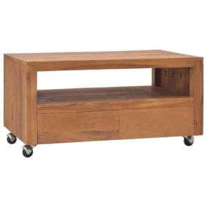 Solid Teak Wood TV Cabinet with Wheels  Colonial   Durable  Smooth Finish  Storage Drawers