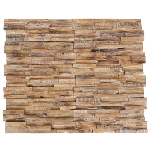 Solid Teak Wood 3D Wall Cladding Panels Set of 10  Whitewash Finish  Easy Install  Rustic Look