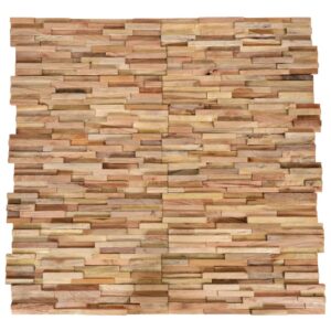 3D Wall Cladding Panels Set of 10  Solid Teak Wood  Natural Finish  Easy to Install  Rustic Look