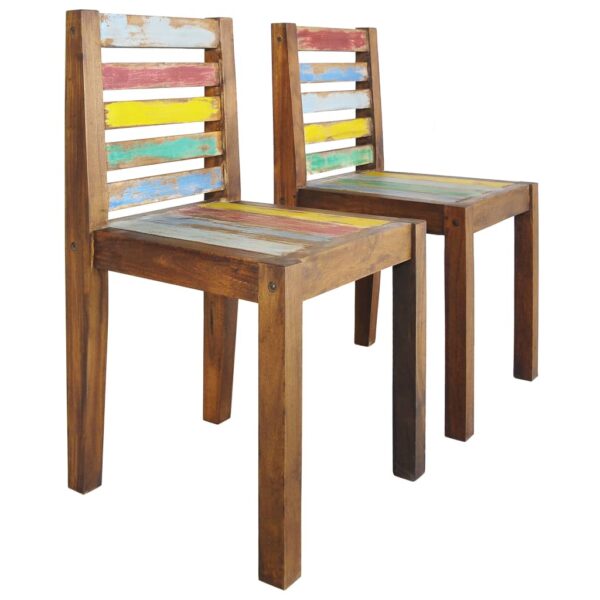 Vintage  Solid Reclaimed Wood Dining Chairs Set of Two - Handmade  Multicolour  Eco-Friendly