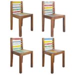 Vintage  Solid Reclaimed Wood Dining Chairs Set of Four  Handmade  Multicolour