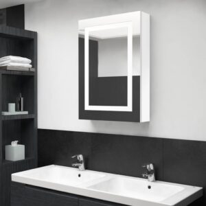 LED Bathroom Mirror Cabinet in Shining White with Energy Efficient Light Strips and Ample Storage