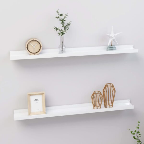 High Gloss White Wall Shelves Set of Two  Durable MDF  Ideal for Books and Decor