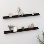 Black Wall Mounted Shelves Set of Two  MDF Material  Ideal for Books and Decor