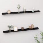 Black Wall Mounted Shelves Set of 2  MDF Material  Ideal for Books  Ornaments  and More