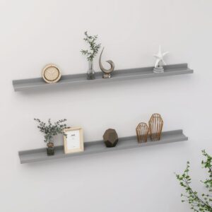 Chic Grey Wall Mounted Shelves Set of Two  Durable MDF  Ideal for Books and Decor