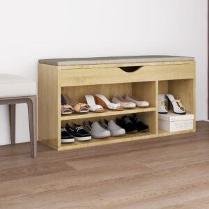 Shoe Bench with Cushion Sonoma Oak 104x30x49 cm Engineered Wood