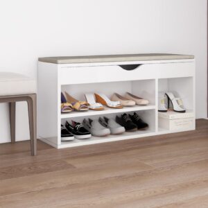 High Gloss White Shoe Bench with Cushion  Engineered Wood  Comfortable Seating  Easy to Clean