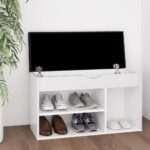 Shoe Bench with Cushion White 80x30x47 cm Engineered Wood