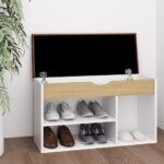 Shoe Bench with Cushion White and Sonoma Oak 80x30x47 cm Engineered Wood