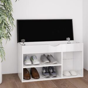 Shoe Bench with Cushion High Gloss White 80x30x47 cm Engineered Wood