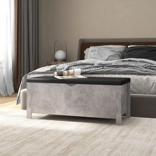 Engineered Wood Storage Box with Cushion in Concrete Grey - Versatile  Easy to Clean  Ample Space