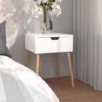 Modern White Bedside Cabinet Engineered Wood with Drawer for Storage and Decor Display