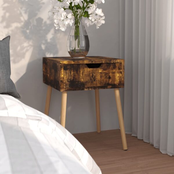 Modern Charm Bedside Cabinet in Smoked Oak Engineered Wood with Drawer and Storage