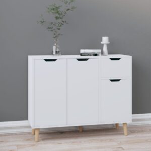 Chic White Sideboard Engineered Wood Storage Cabinet for Living Area Decor