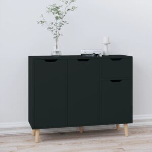 Chic Black Sideboard Engineered Wood Storage Cabinet for Living Area