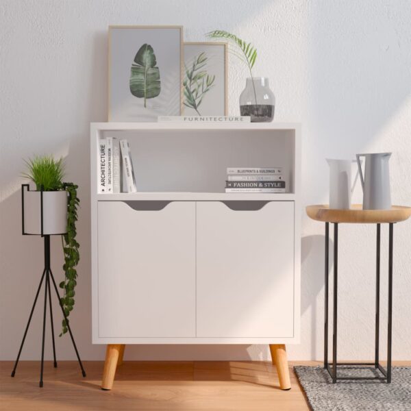 Chic White Sideboard Engineered Wood Storage Cabinet with Three Compartments