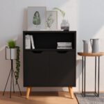 Stylish Black Sideboard Engineered Wood Storage Cabinet for Living Area Decor