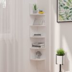 White Wall Corner Shelf  Engineered Wood  Elegant Design  Durable  Space Saving  Decorative