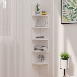 White Wall Corner Shelf  Engineered Wood  Elegant Design  Durable  Space Saving  Decorative