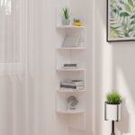 High Gloss White Wall Corner Shelf  Engineered Wood  Elegant Design  Durable  Space Saving