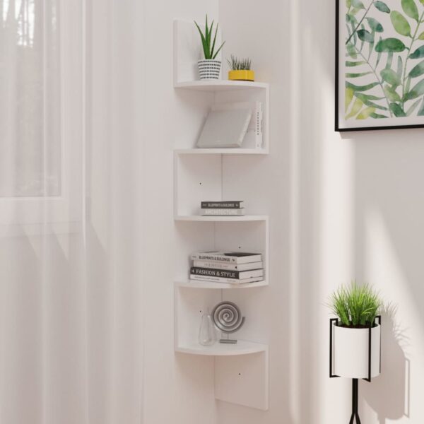 High Gloss White Wall Corner Shelf  Engineered Wood  Elegant Design  Durable  Space Saving