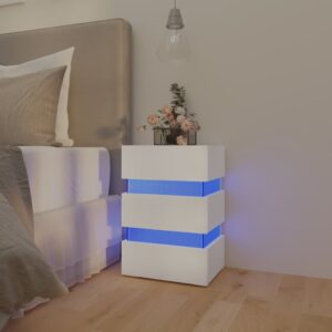 White LED Bedside Cabinet Engineered Wood with USB Connection and Remote Control