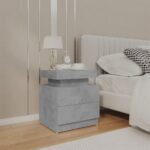 Stylish Concrete Grey Bedside Cabinet Engineered Wood Compact Storage Nightstand