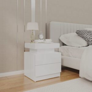 High Gloss White Bedside Cabinet Engineered Wood Stylish Storage Nightstand Easy Clean