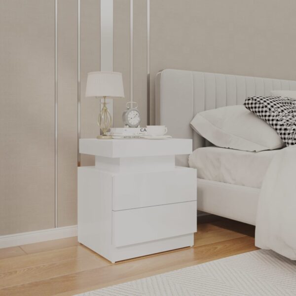 High Gloss White Bedside Cabinet Engineered Wood Stylish Storage Nightstand Easy Clean